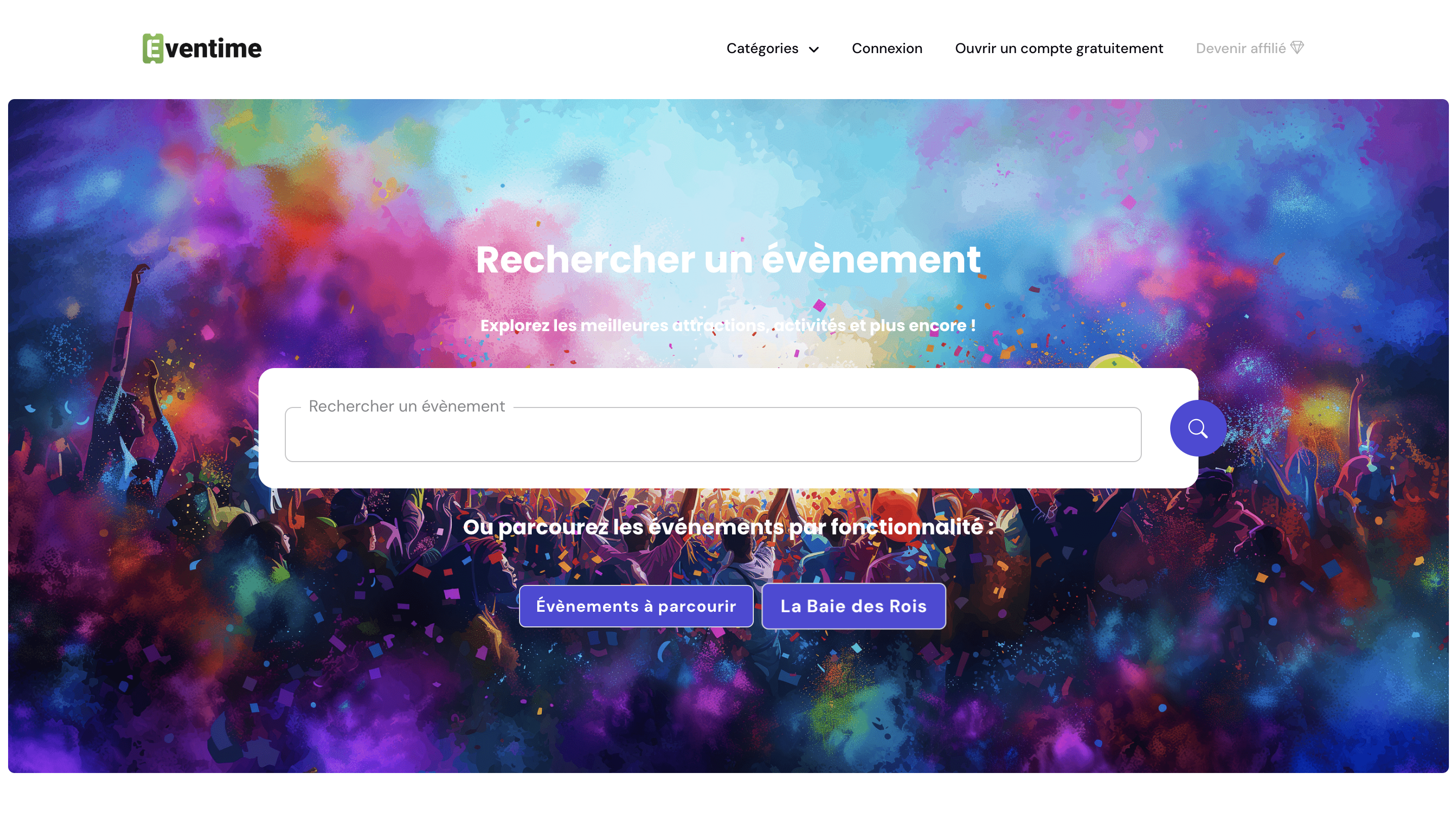 Interface de la plateforme Eventime